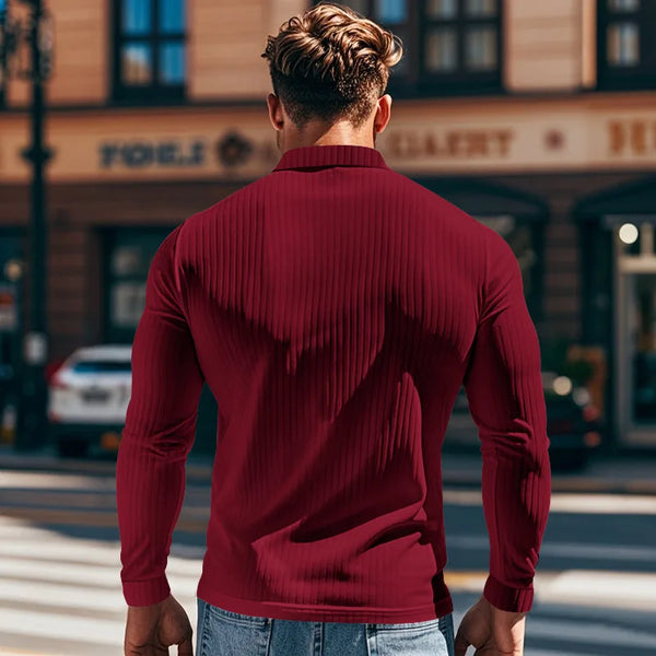 New Men's Polo Shirt Long Sleeve Button-down Solid Color Popular Pullover Knitwear Streetwear Clothing