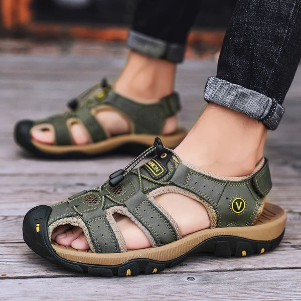 Summer Men Sandals Leather Mens Casual Shoes Breathable Outdoor Sandals for Men Beach Shoes Slippers Fashion Roman Shoes