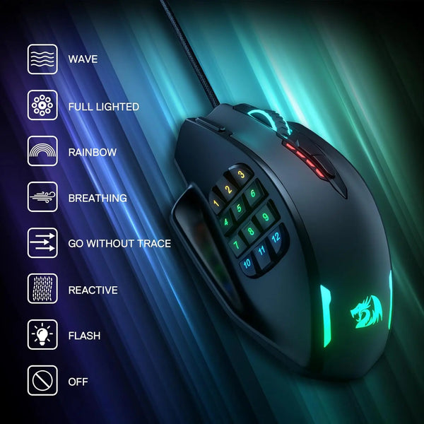 Redragon M908 RGB Backlight LED USB Wired Gaming Mouse 18 Programmable Mouse Buttons 12400 DPI