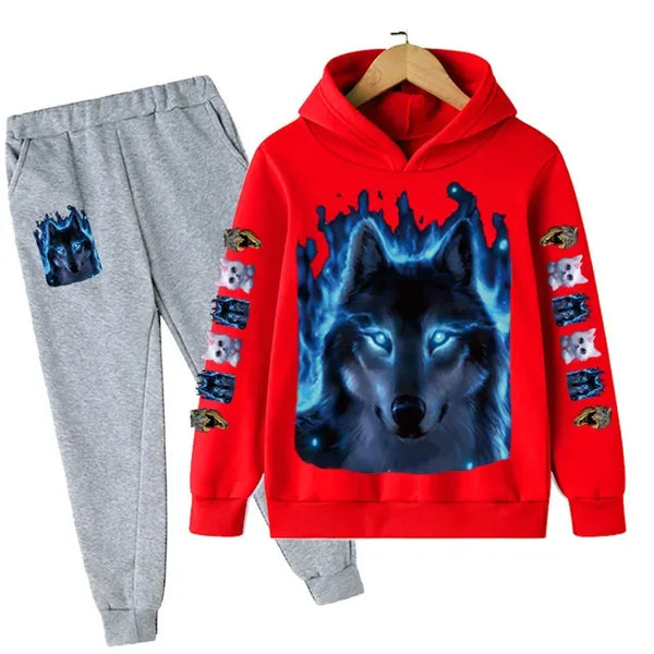 Fashion Wolf Printed Boy For Children From 1 To 12 Years Clothes Child Girl Baby Outfit Set Boys Sweatshirt Kids