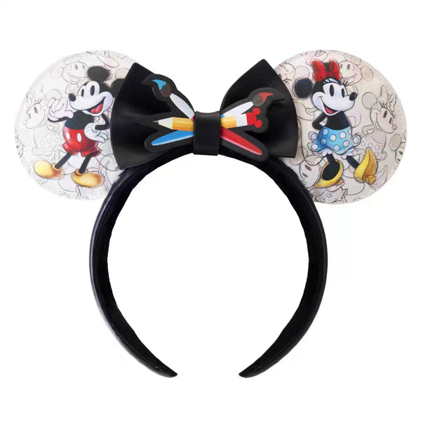 2024 Disney Purple PU Mickey Mouse Ear Headband Bow Hairband Cosplay Plush Adult/Kids Headband