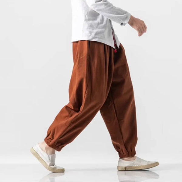 Men's 9-inch casual pants  spring and autumn loose Harun pants  linen lantern pants  men's summer thin ice silk wide leg pants