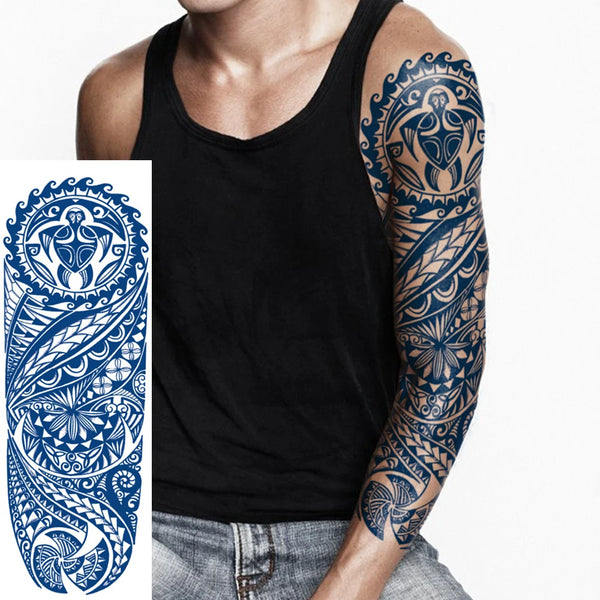 Large Full Arm Sleeve Juice Ink Waterproof Temporary Tattoo Sticker Turtle Tribe Mechanical Totem Fake Tatoo Body Art Men Women