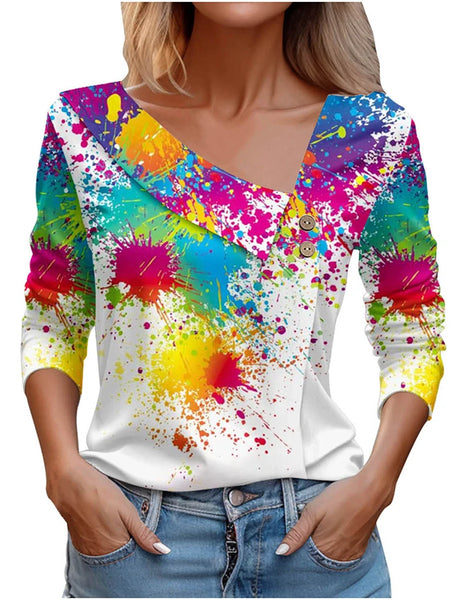 T Shirt For Women Fashion Long Sleeve Top White Floral Print Shirts And Blouses Autumn Winter Clothes For Women