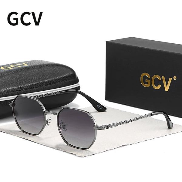 GCV brand classic retro women's rectangular square metal frame glasses, sunglasses, Polaroid lenses，Box Oculos De Sol Gafas