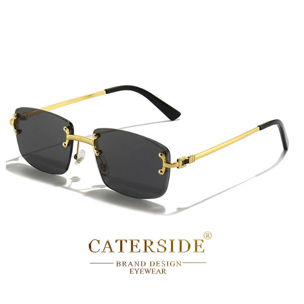 CATERSIDE Retro Rimless Square Sunglasses Men Women UV400 Small Gradient Sun Glasses For Men Popular High Quality Party Eyewear