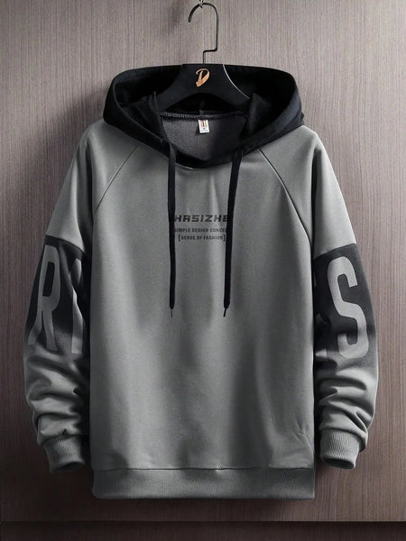 Men's Fall/Winter New Casual And Versatile Contrast Monogram Print Long Sleeve Hooded Sweatshirt