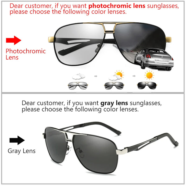 Top Aluminum Magnesium Square Polarized  Photochromic Sunglasses Men Sun Glasses Military Safety Driving Oculos De Sol Masculino