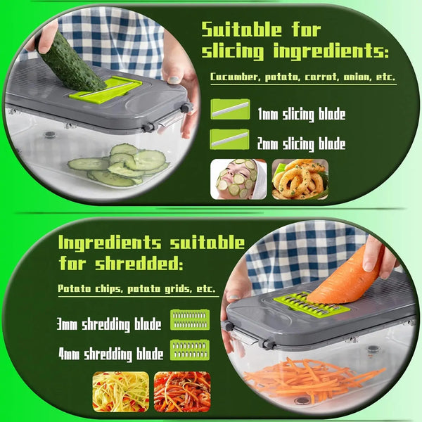 New Vegetable SlicerOnion Chopper,22 in 1 Food,Fruit Cutter with 14 Stainless Steel Blades,Adjustable Slicer,Kitchen Gadgets