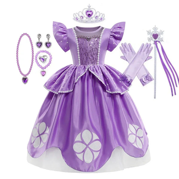 Girls Sofia Dress Children Halloween Birthday Party Princess Costumes Summer Sophia Puff Sleeve Fluffy Ball Gown