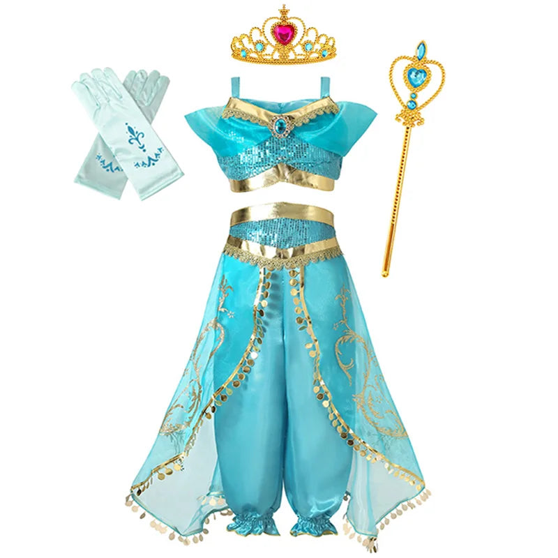 Jasmine Princess Dress for Girls Birthday Party Carnival Cosplay Aladdin Magic Lamp Costume Kids Vestidos Set Outfits Clothing