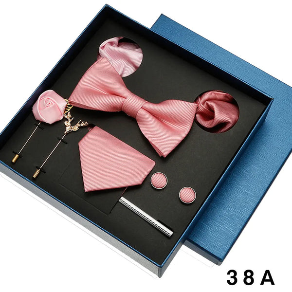 Luxury Men's Tie Necktie Bow Tie Gift Box 8-Piece Solids Colors Thread Fashion Professional Business Suit Accessories Wedding