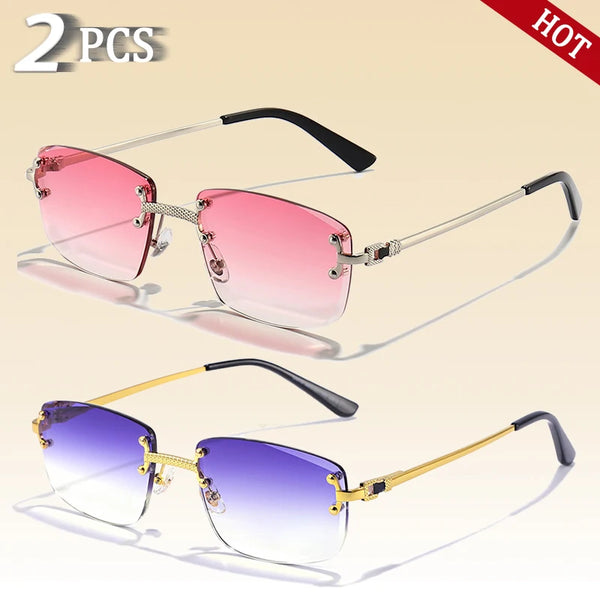 CATERSIDE Retro Rimless Square Sunglasses Men Women UV400 Small Gradient Sun Glasses For Men Popular High Quality Party Eyewear