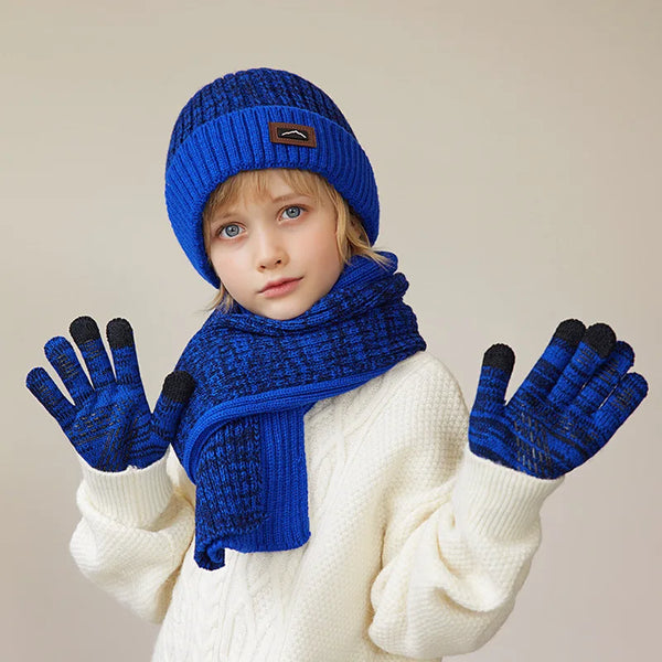 3Pcs/set Winter Kids Hat Scarf Gloves Toddler Bonnet Plush Knitted Infant Hats Outdoor Children Warm Sets Accessories 4-10Y