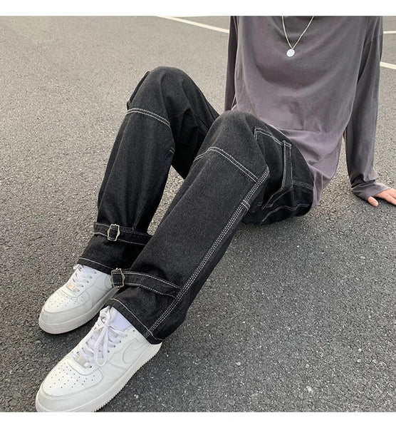 Wide Leg Jeans Men loose Hip Hop Casual Men's Straight Baggy Denim Pants Streetwear Skateboard Pant Neutral Trousers Plus Size