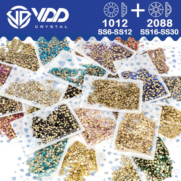 VDD Mix Size SS6-SS30 AAAAA High Quality Glass 2088 Rhinestones Crystal Flatback Strass Stones Crafts DIY Nail Art Decoration