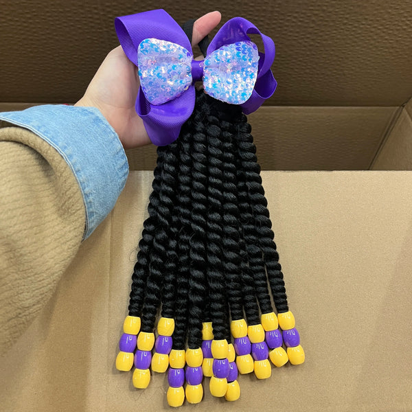 Custome- Braded Ponytails for Kids 8in Kids Box Braid Ponytail Hair Extension Synthetic with Big Bubbles Balls