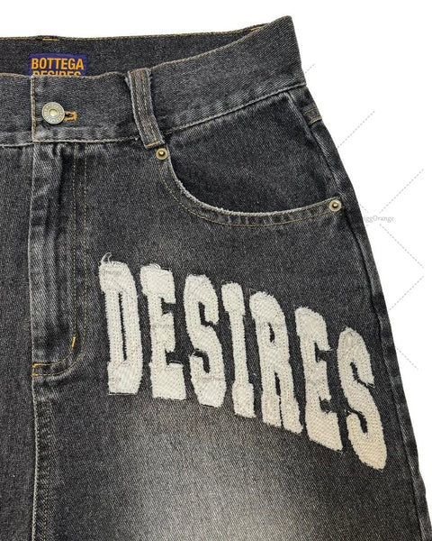 American Street Embroidery High Waist Washed Denim Shorts Harajuku Retro Trendy Brand Oversized Jeans Men Y2k Goth Punk Shorts