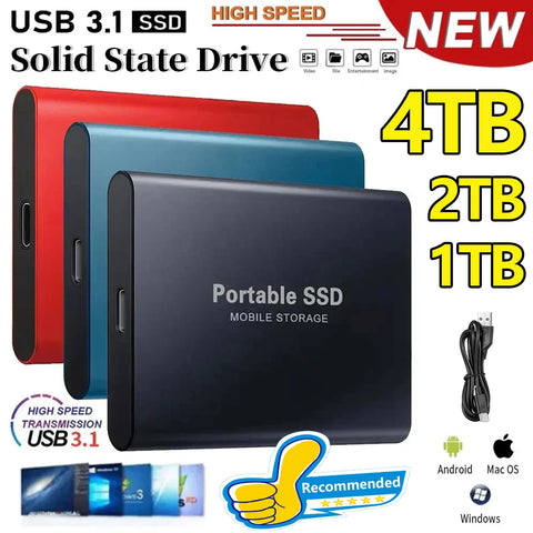 Portable SSD 1TB 2TB High Speed Solid State  External Hard Drive 4TB Disk Mass Storage Hard Drive Type-C Interface for Laptop/PC