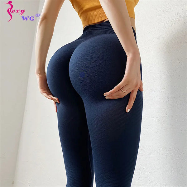 SEXYWG Women Yoga Pants Solid High Waist Fitness Gym Tights Push Up Sports Leggings Seamless Trousers Workout Sportswear Pant