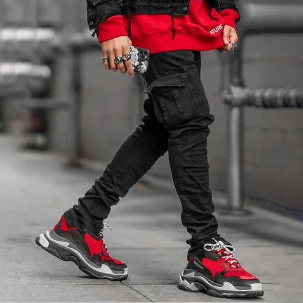 New Men's High Street Slim Fit Stretch Jeans Fashion Multi Pocket Cargo Denim Pants Elastic Jogging Hip Hop Trousers Plus Size