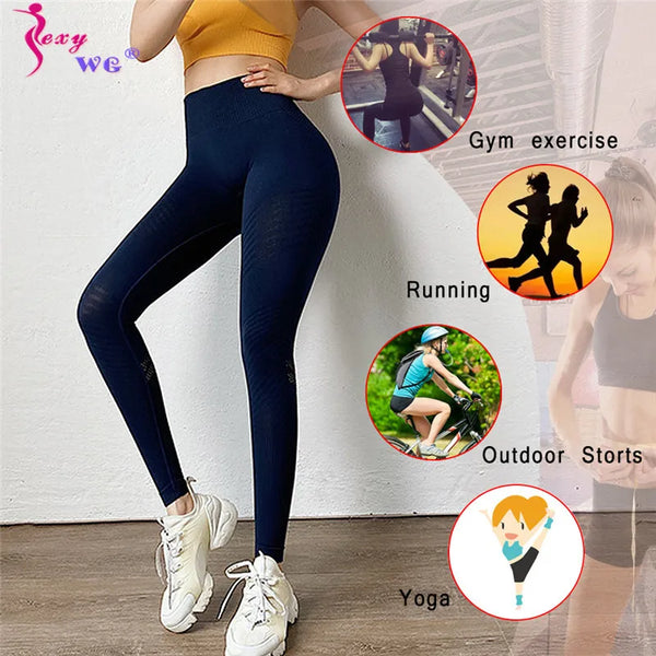 SEXYWG Women Yoga Pants Solid High Waist Fitness Gym Tights Push Up Sports Leggings Seamless Trousers Workout Sportswear Pant