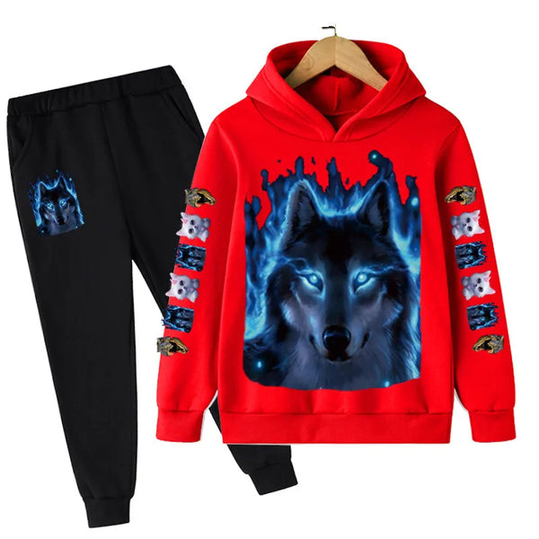 Fashion Wolf Printed Boy For Children From 1 To 12 Years Clothes Child Girl Baby Outfit Set Boys Sweatshirt Kids