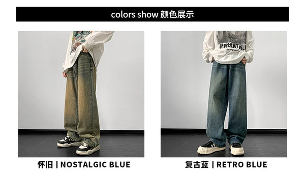 Jeans men Wide Leg Jeans Male Loose Straight Denim Pants 2024 Autumn Harajuku Vintage Blue Jean Trouser Streetwear Clothes