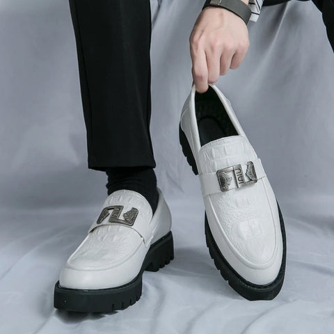 White Loafers Mens Party and Business Loafers Thick Soled Men Dress Platform Shoes Comfortable Slip-On Fashion New Casual Shoes