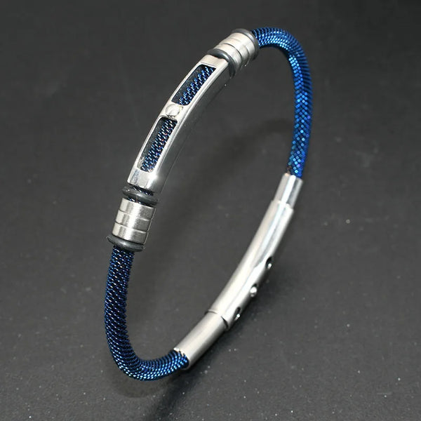 Bulk Jewelry Wholesale Thin Blue Plating 316 L Stainless Steel Wire Adjustable Cuff Bangle Bracelet for Men