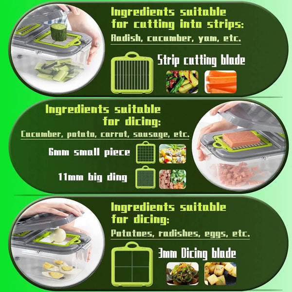 New Vegetable SlicerOnion Chopper,22 in 1 Food,Fruit Cutter with 14 Stainless Steel Blades,Adjustable Slicer,Kitchen Gadgets