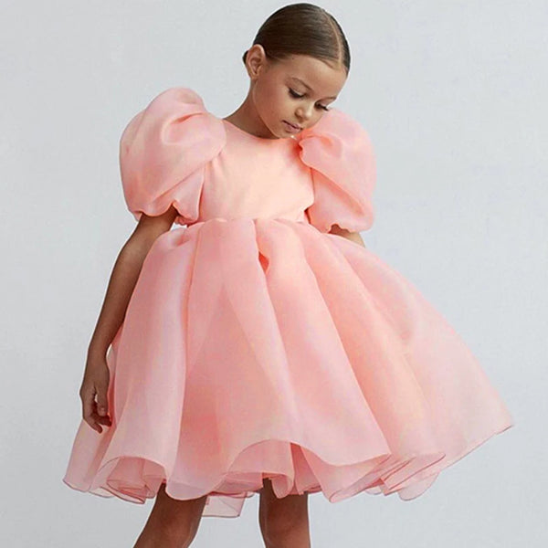 Fashion Girl White Princess Dress Tulle Puff Sleeve Wedding Party Kids Dresses for Girls Birthday Child Clothes Bridesmaid Gown