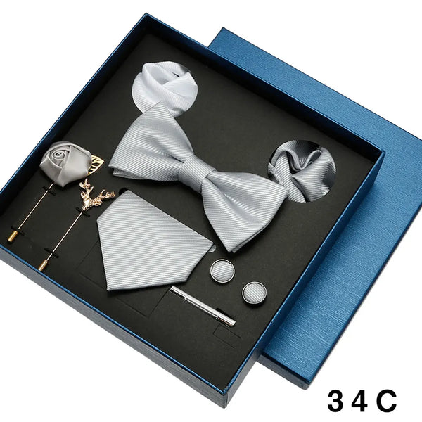 Luxury Men's Tie Necktie Bow Tie Gift Box 8-Piece Solids Colors Thread Fashion Professional Business Suit Accessories Wedding