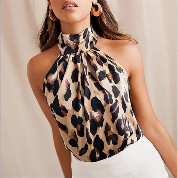 Women Blouses Sexy Leopard Print Ladies Shirts And Tops Halter Blouse Sexy Sleeveless Tops Womens Clothing Summer Female Blouses