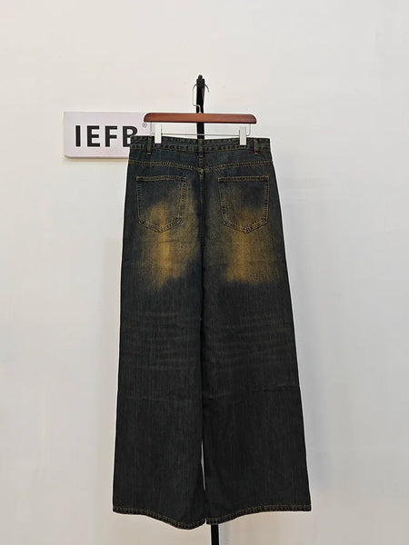 IEFB Vintage Men's Baggy Denim Trousers 2023 New Streetwear Wide Leg  Loose Denim Pants Fashion Distressed Straight Pants 9C1519