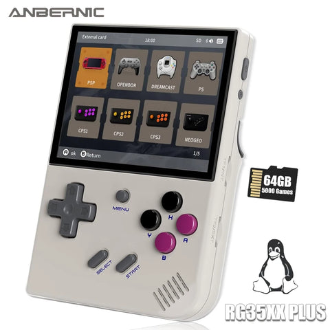 ANBERNIC RG35XX Plus Handheld Game Console 3.5" IPS Screen With 3300mAh Linux System Retro Games Console Built-in 64G 5000 Games