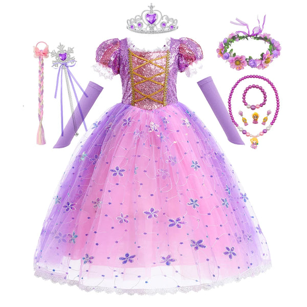 Children Girl Rapunzel Dress Kids Tangled Disguise Carnival Girl Princess Costume Birthday Party Gown Outfit Clothes 2-10 Years