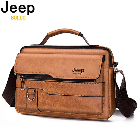 JEEP BULUO Brand Men's Crossbody Shoulder High Quality Tote Fashion Business Man Messenger Big Size PU Leather Bags