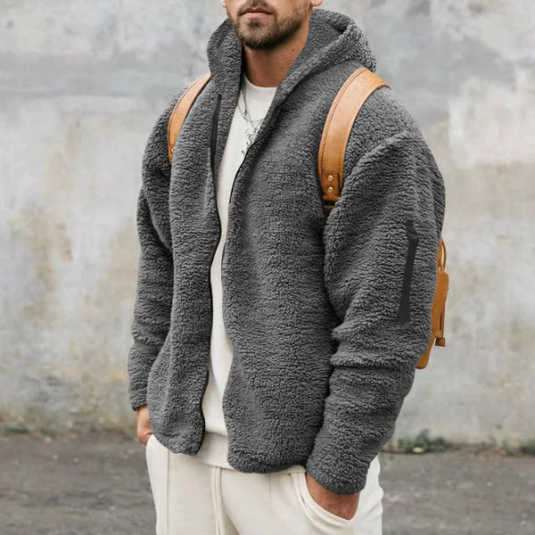 Autumn Winter Men's Jacket Double-sided Fleece Warm Loose Hooded Windbreaker Casual Coat Zipper Hooded Jacket Chaquetas Hombre