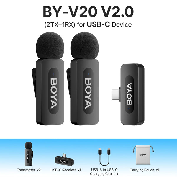 BOYA BY-V3 Wireless Lavalier Microphone for iPhone iPad Android USB-C Smartphones Lapel Mic for Gaming Video Recording Streaming