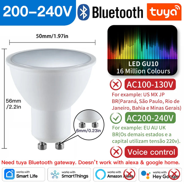 TNCE Tuya GU10 LED Bulbs WIFI Zigbee Bluetooth, RGB C+W White Dimmable Lamps, Smart Control Light Bulb, Voice Alexa/Google home