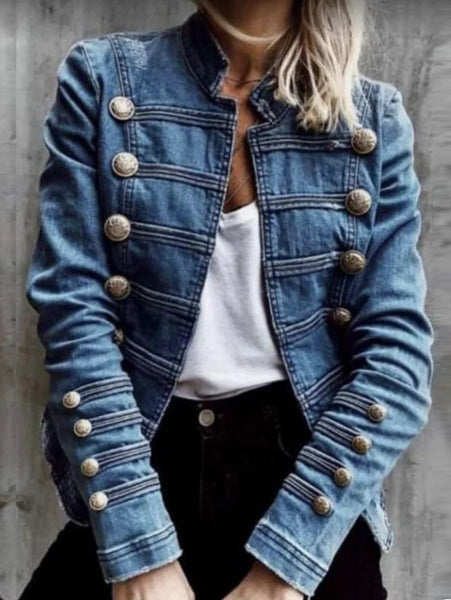 Fashion Commuter Denim Coat Women Autumn New European American Slim Fit Top Elegant All-match Double Breasted Jackets 2024