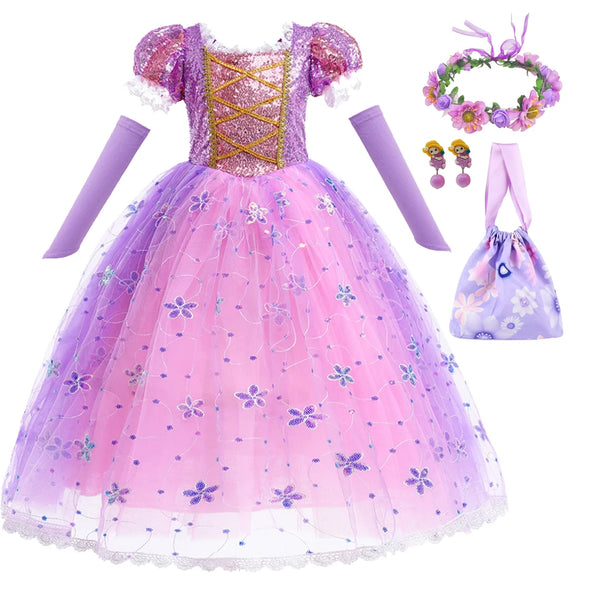 Children Girl Rapunzel Dress Kids Tangled Disguise Carnival Girl Princess Costume Birthday Party Gown Outfit Clothes 2-10 Years