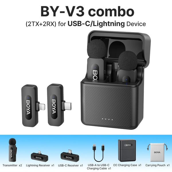 BOYA BY-V3 Wireless Lavalier Microphone for iPhone iPad Android USB-C Smartphones Lapel Mic for Gaming Video Recording Streaming