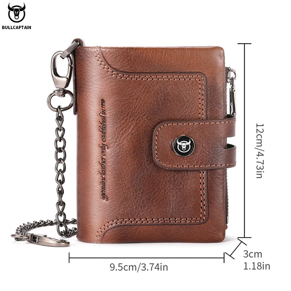 BULLCAPTAIN Men's Genuine Leather Wallet Business Retro Snap Wallet Multifunctional RFID Anti-Theft Zipper Multi-Card Coin Purse