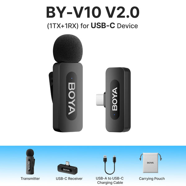 BOYA BY-V3 Wireless Lavalier Microphone for iPhone iPad Android USB-C Smartphones Lapel Mic for Gaming Video Recording Streaming