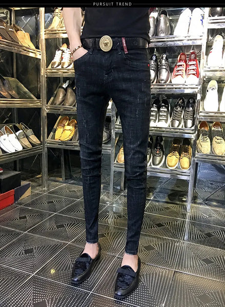 Autumn Winter 2022 Fashion Casual Student Korean Men's Solid Color Trousers Guy Casual Jeans Elastic Skinny Long Pencil Pants