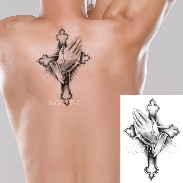 Waterproof Temporary Tattoo Sticker Flowers Big Pray Hands Cross Honely Lovely Letters Neck Flash Tatto Fake Tatoo for Women Men