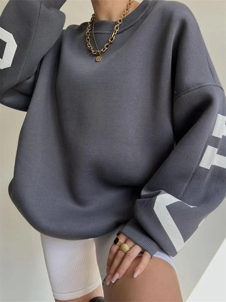 wsevypo Back Letters Print Oversized Sweatshirts Women Casual Thickened Warm Pullovers Long Sleeve Tops Autumn Winter Streetwear