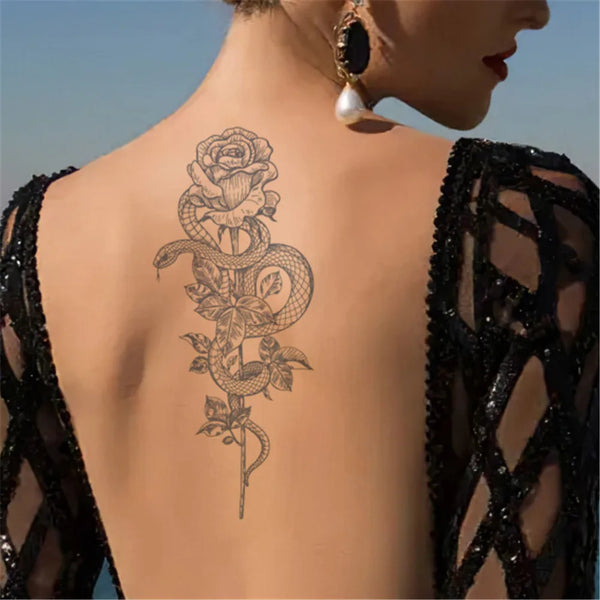 2022 Summer Snake Flower Temporary Tattoos Sticker Waterproof Cool Dark Style Unisex Water Transfer Fake Tattoo Women Accessory